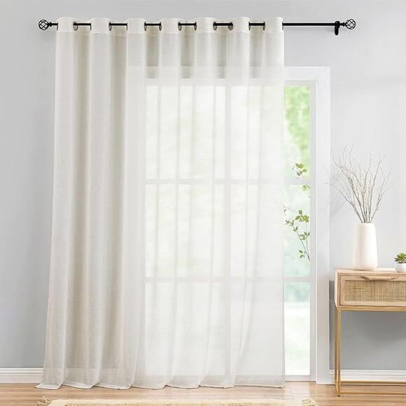 Linen Sheer Sliding Door Curtains for Bedroom, Rod Pocket (1 Panel)- Beige - Picture 1 of 4